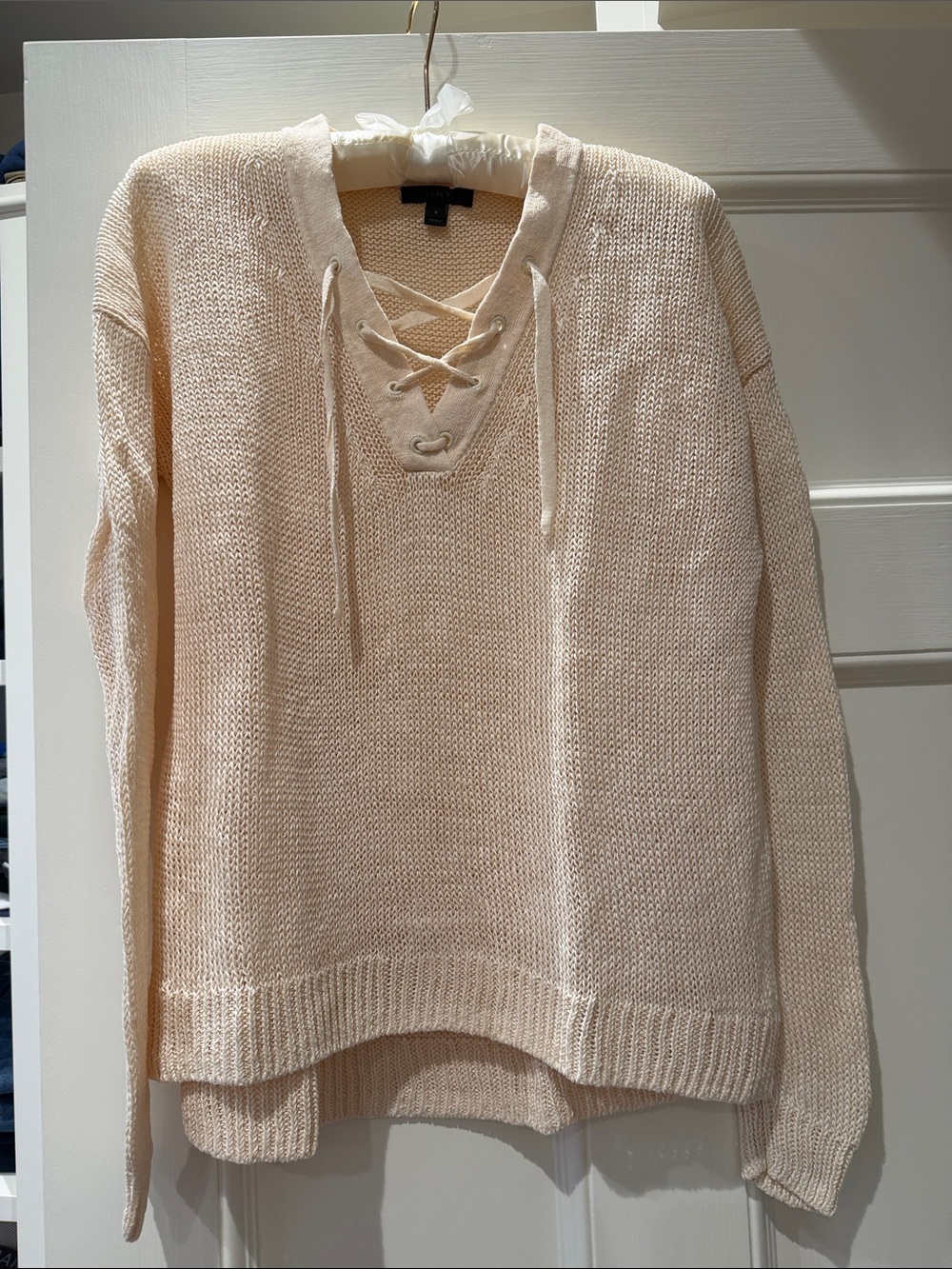 J. Crew Lace-Up V-Neck Sweater in Pale Peach